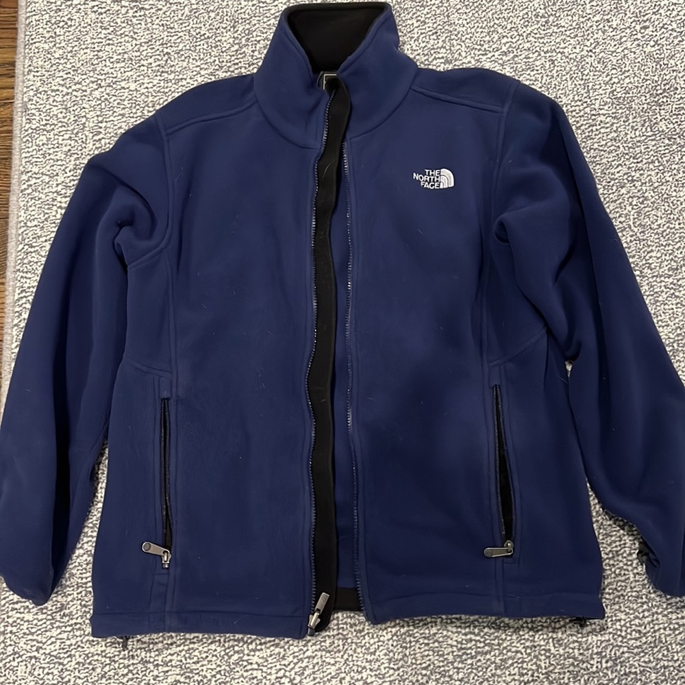 Men’s navy The North Face fleece zip up jacket sz M